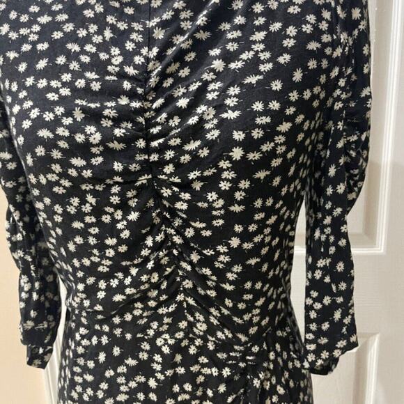REBECCA TAYLOR DRESS RUCHED PREPPY CHIC FLORAL FIZZ BLACK IVORY Sz M TRENDY - Picture 11 of 15
